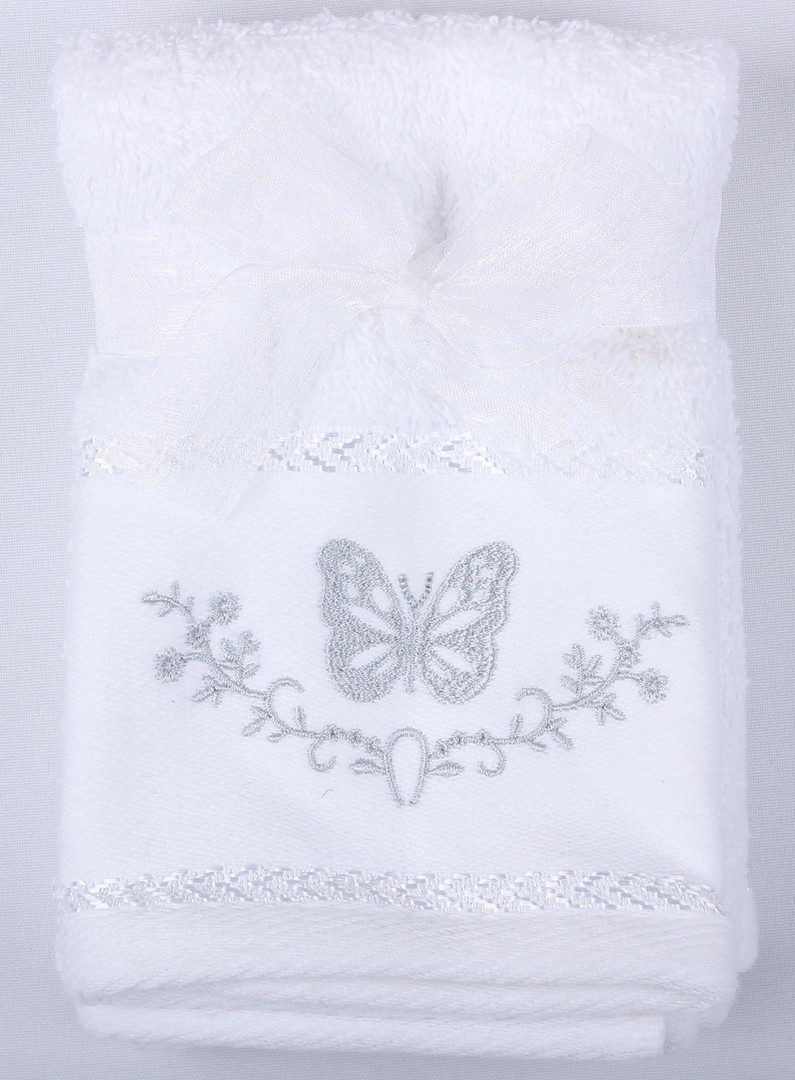 Butterfly embroidered facecloth 2 set. Code: FAC-BUT/2SET. image 0